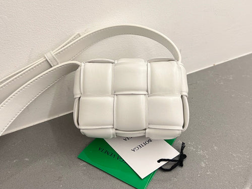 Bottega Veneta MINI CASSETTE 12 IN WHITE LAMBSKIN