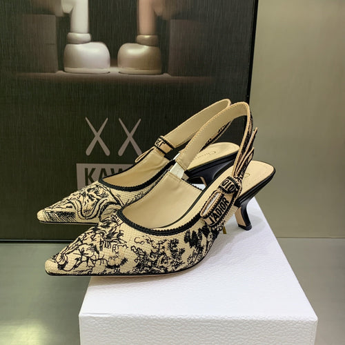 DIOR JA DIOR Slingback Pump 65 Black Embroidered Cotton with Gold-Tone Metallic Thread