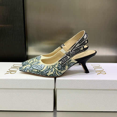 DIOR JA DIOR Slingback Pump 65 Duck Blue Embroidered Cotton with Gold-Tone Metallic Thread