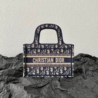 DIOR mini book tote 23cm blue beige embroidery canvas