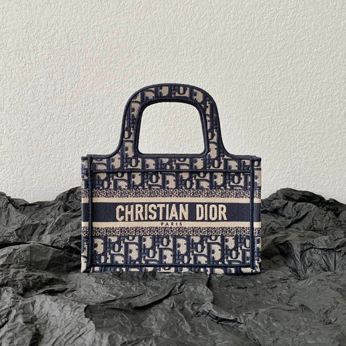 DIOR mini book tote 23cm blue beige embroidery canvas