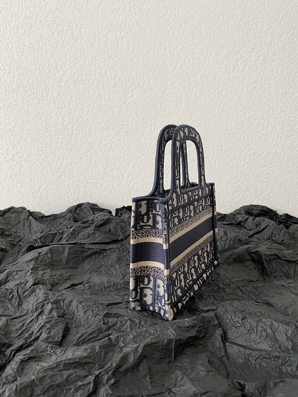 DIOR mini book tote 23cm blue beige embroidery canvas