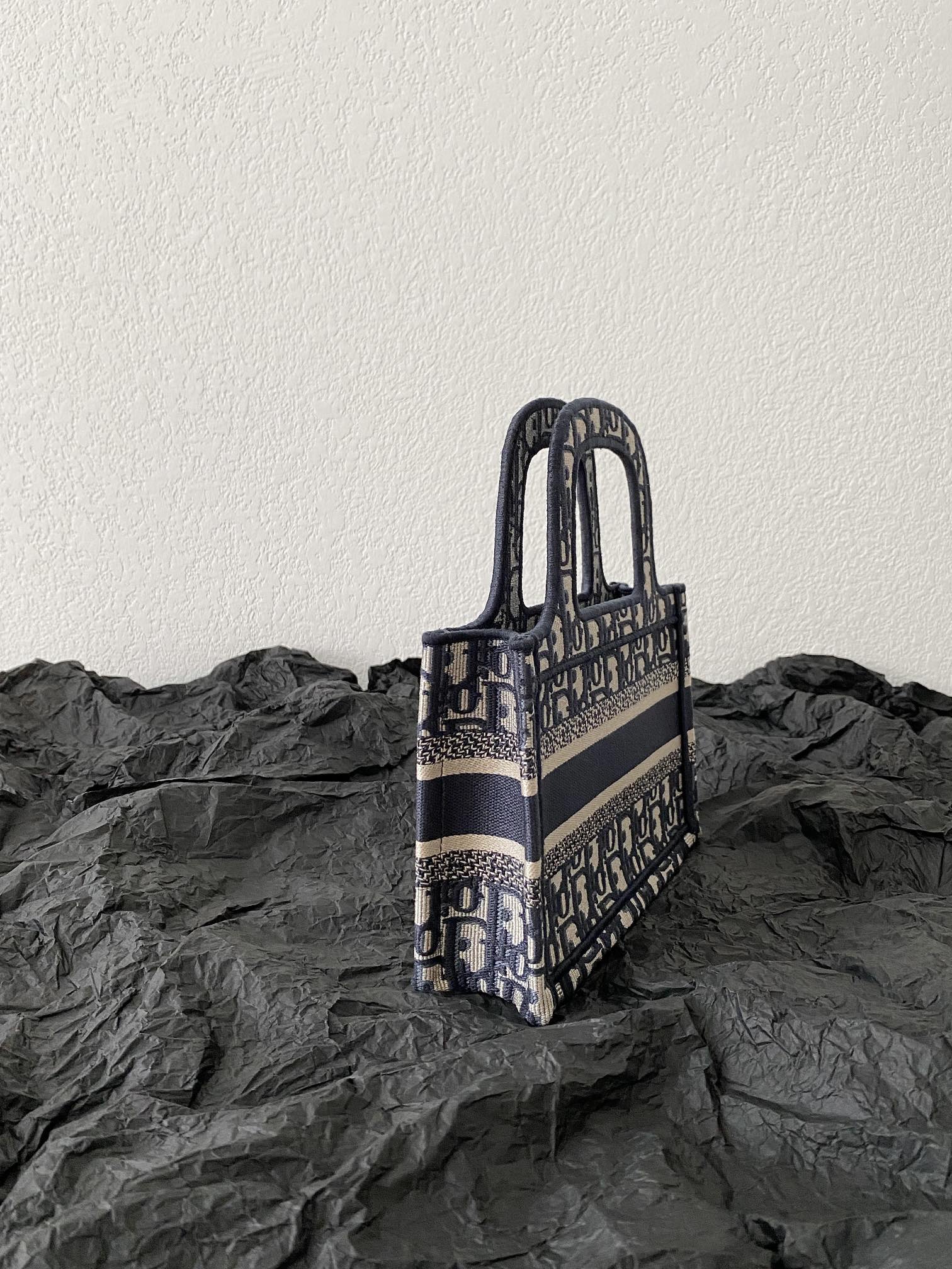 DIOR mini book tote 23cm blue beige embroidery canvas