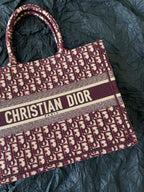 DIOR Medium Book Tote 36cm Burgundy Retro Style D Letter Embroidery
