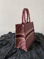 DIOR Medium Book Tote 36cm Burgundy Retro Style D Letter Embroidery