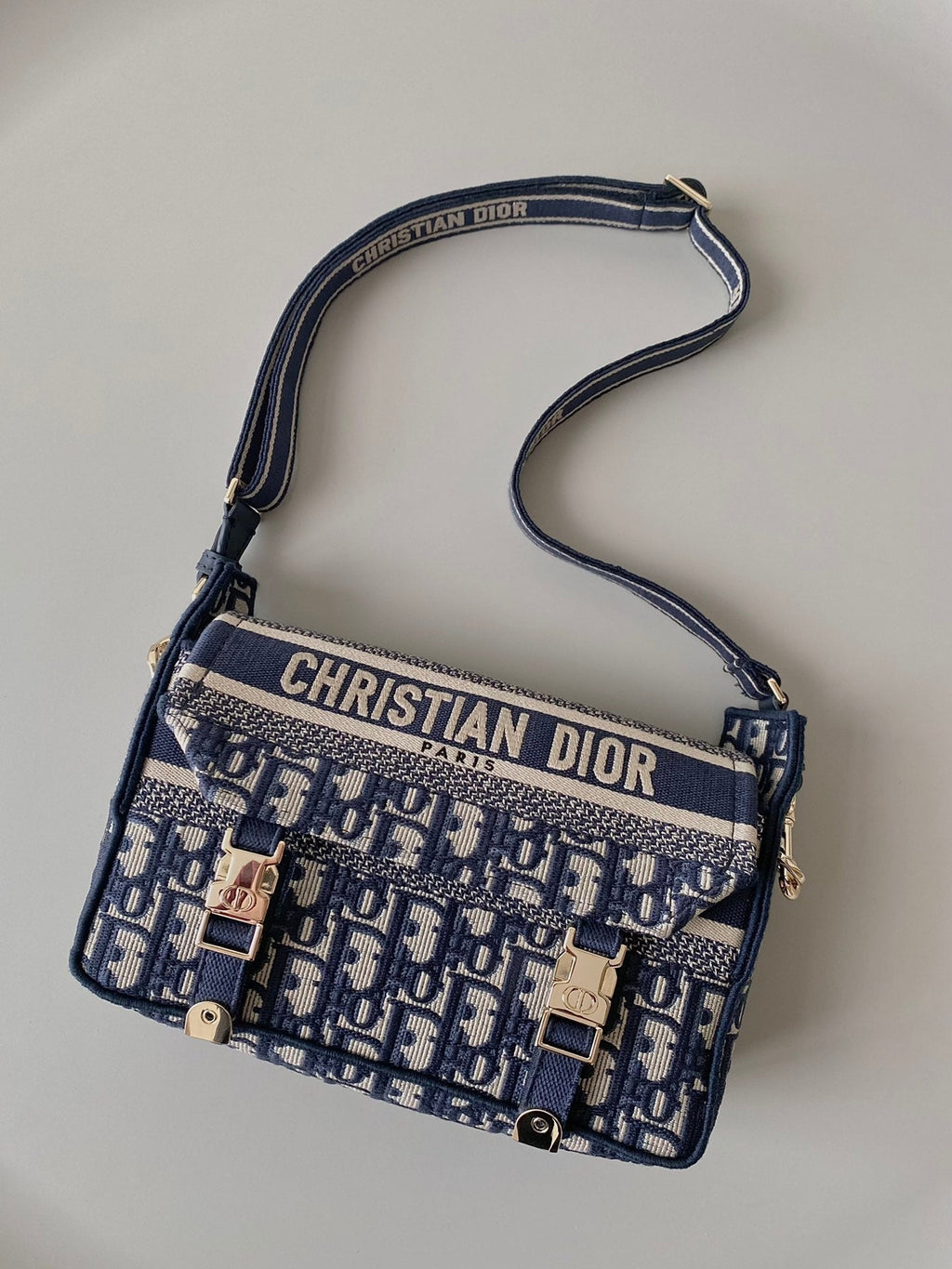 DIOR SMALL  DIORCAMP BAG 23 OBLIQUE BLUE EMBROIDERY