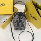 FENDI MON TRESOR MINI 18 BAG IN BLACK MIX GREY FF FABRIC WITH GOLD HARDWARE