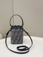 FENDI MON TRESOR MINI 18 BAG IN BLACK MIX GREY FF FABRIC WITH GOLD HARDWARE