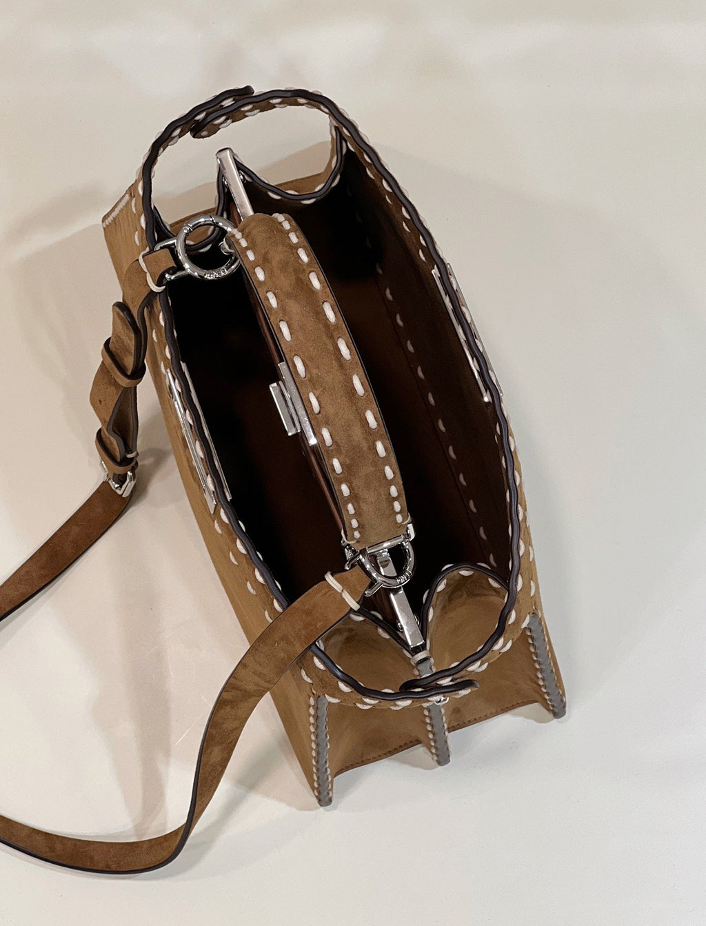 FENDI PEEKABOO ISEEU 33 IN SEPIA BROWN SUEDE SILVER HARDWARE
