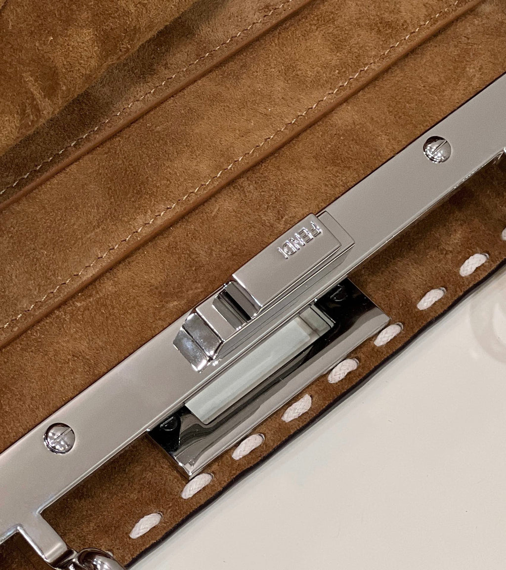 FENDI PEEKABOO ISEEU 33 IN SEPIA BROWN SUEDE SILVER HARDWARE