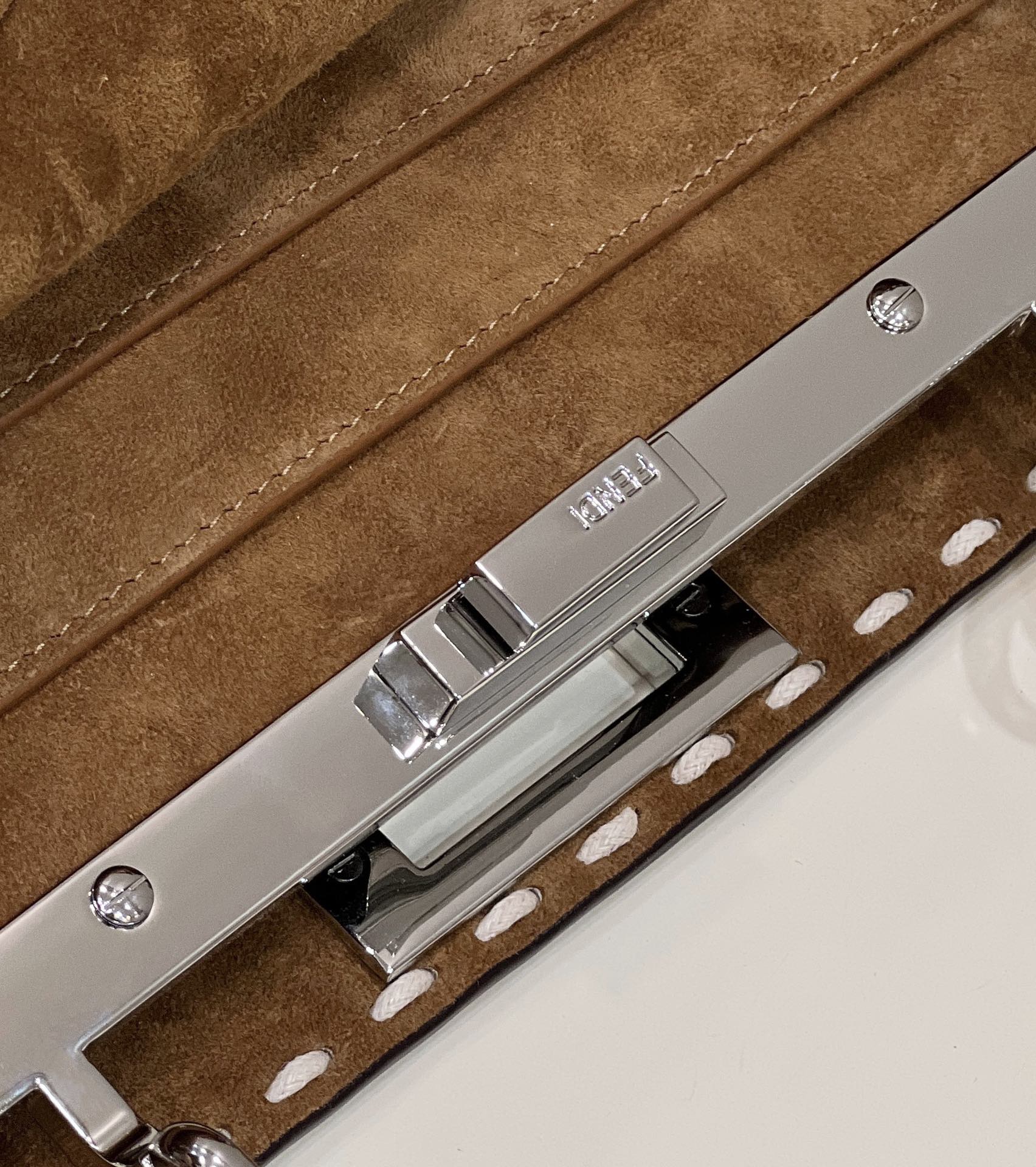 FENDI PEEKABOO ISEEU 33 IN SEPIA BROWN SUEDE SILVER HARDWARE