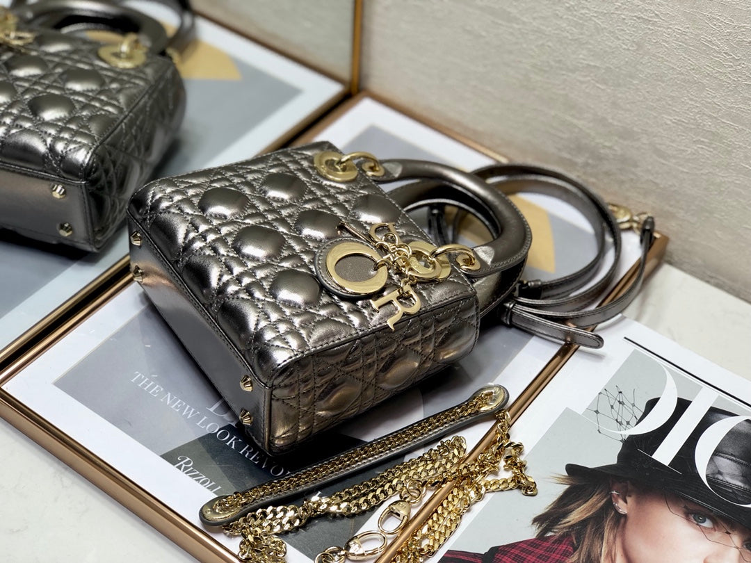 DIOR mini lady 17 dark purple metalic lambskin