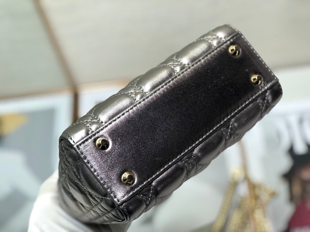 DIOR mini lady 17 dark purple metalic lambskin