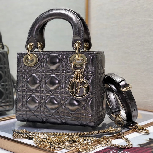 DIOR mini lady 17 dark purple metalic lambskin