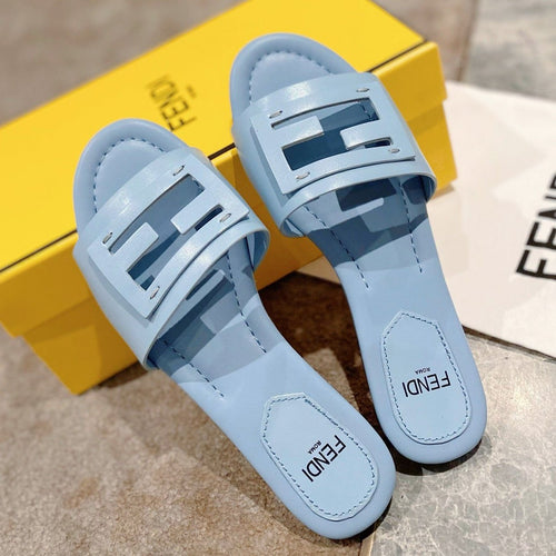 FENDI FENDI BAGUETTE SLIDES IN  BABY BLUE LAMBSKIN