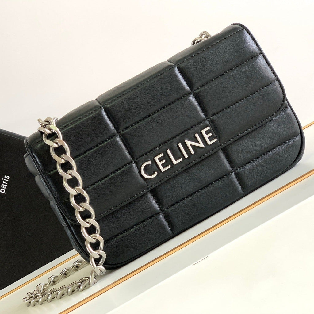 Celine MONOCHROME 24 QUILTED BLACK LAMBSKIN CHAIN SHOUDER BAG