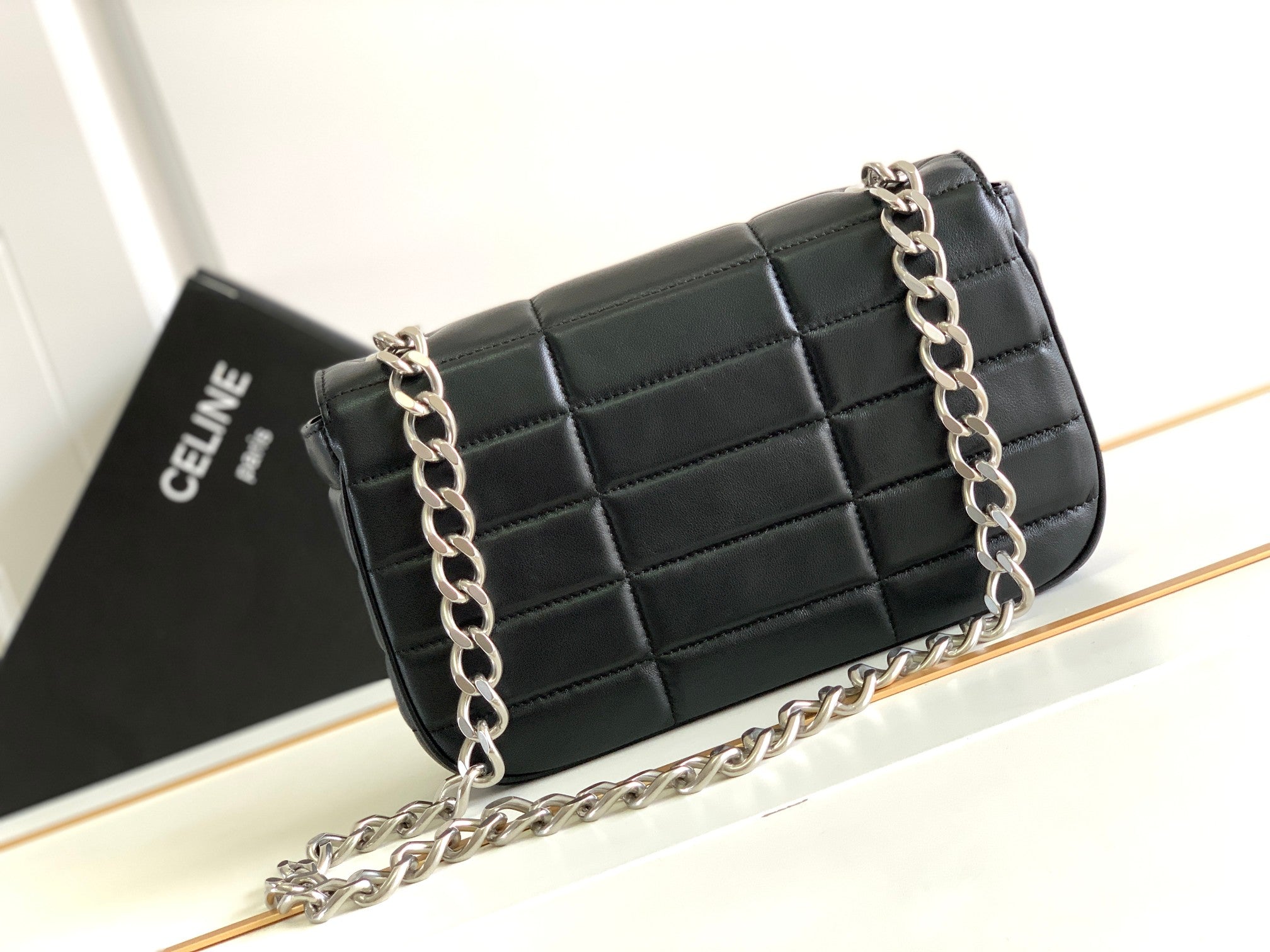 Celine MONOCHROME 24 QUILTED BLACK LAMBSKIN CHAIN SHOUDER BAG