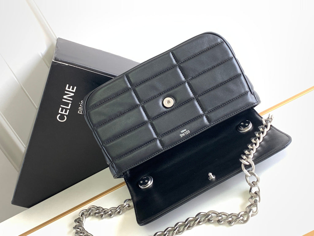 Celine MONOCHROME 24 QUILTED BLACK LAMBSKIN CHAIN SHOUDER BAG
