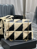 Saint Laurent JAMIE 4.3 LARGE BAG 38 IN BLACK CALFSKIN MIX BEIGE SHEARLING GOLD HARDWARE