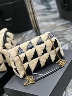 Saint Laurent JAMIE BAG 25 IN BLACK CALFSKIN MIX BEIGE SHEARLING GOLD HARDWARE