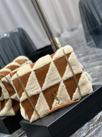 Saint Laurent JAMIE 4.3 LARGE BAG 38 IN BROWN SUEDE MIX BEIGE SHEARLING GOLD HARDWARE