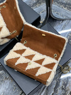 Saint Laurent JAMIE BAG 25 IN BROWN SUEDE MIX BEIGE SHEARLING GOLD HARDWARE