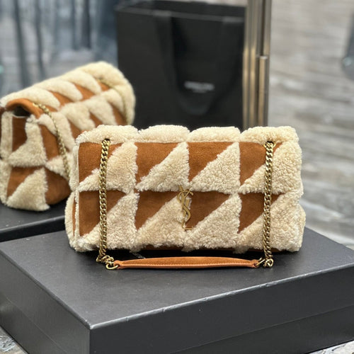 Saint Laurent JAMIE BAG 25 IN BROWN SUEDE MIX BEIGE SHEARLING GOLD HARDWARE