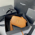 Saint Laurent LOU MINI CAMERA BAG 19 IN MANGO ORANGE CAVIAR PATTERN CALFSKIN GOLD HARDWARE