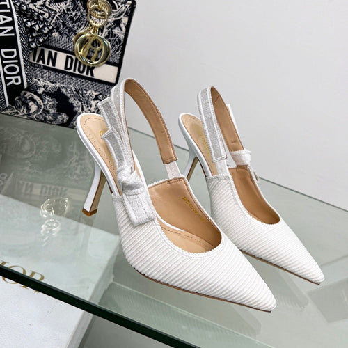 DIOR slingback pumps 95 white embroidered cotton