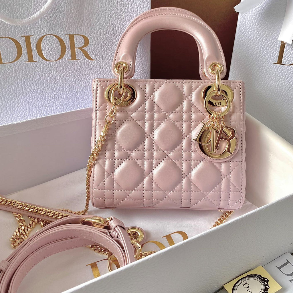 DIOR MINI LADY 17 MY ABC POWDER PINK LAMBSKIN