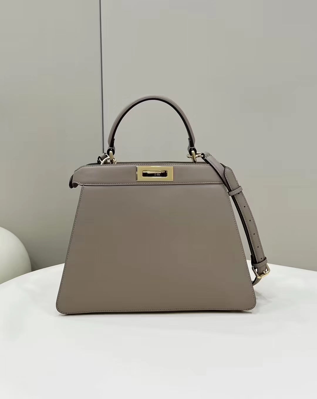 FENDI FENDI PEEKABOO 33 BAG IN KHAKI CALFSKIN WITH STRAP GOLD HARDWARE
