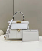 FENDI FENDI PEEKABOO 33 BAG IN WHITE CALFSKIN WITH STRAP GOLD HARDWARE
