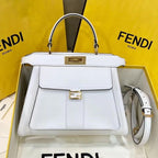 FENDI FENDI PEEKABOO 33 BAG IN WHITE CALFSKIN WITH STRAP GOLD HARDWARE