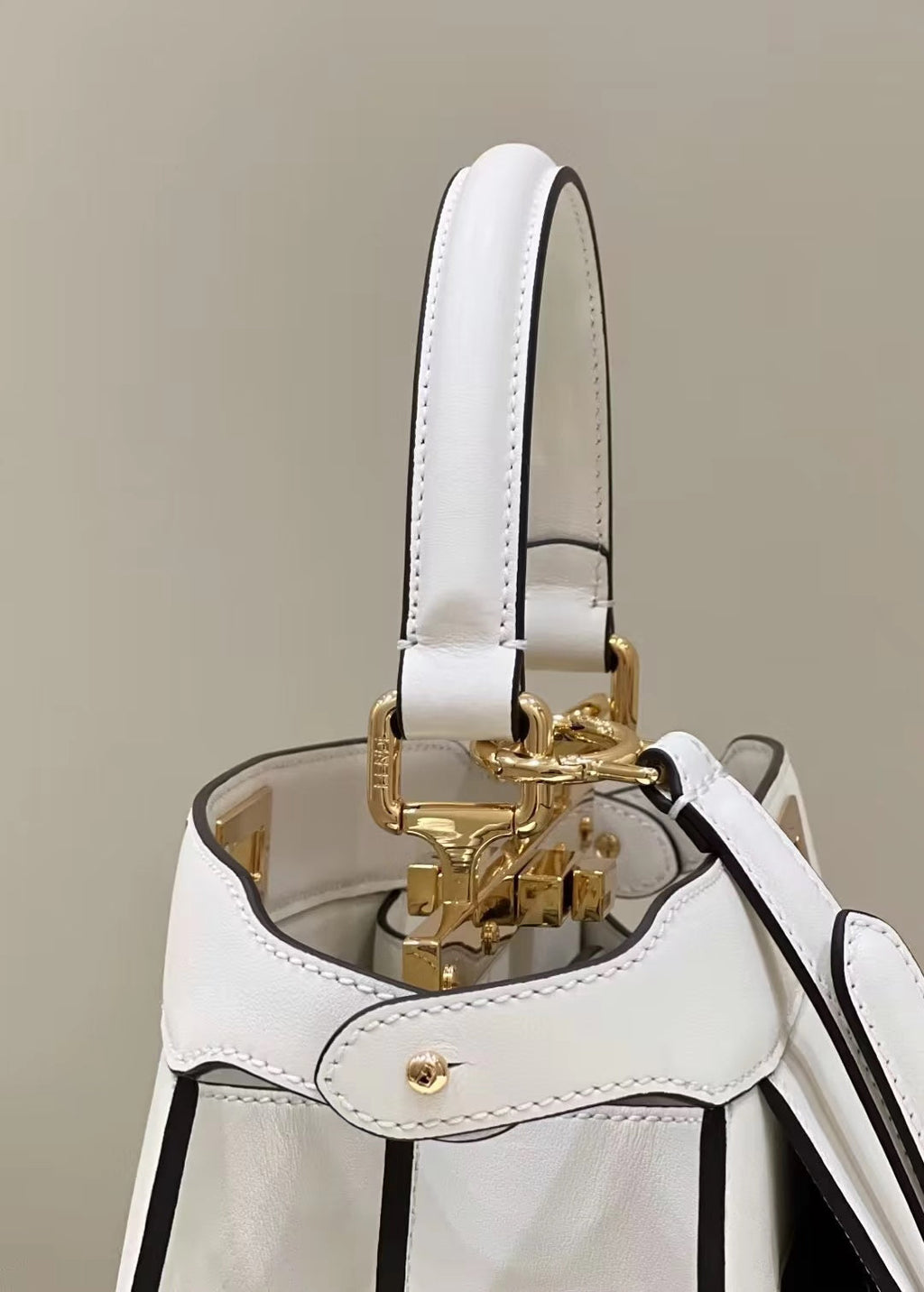FENDI FENDI PEEKABOO 33 BAG IN WHITE CALFSKIN WITH STRAP GOLD HARDWARE