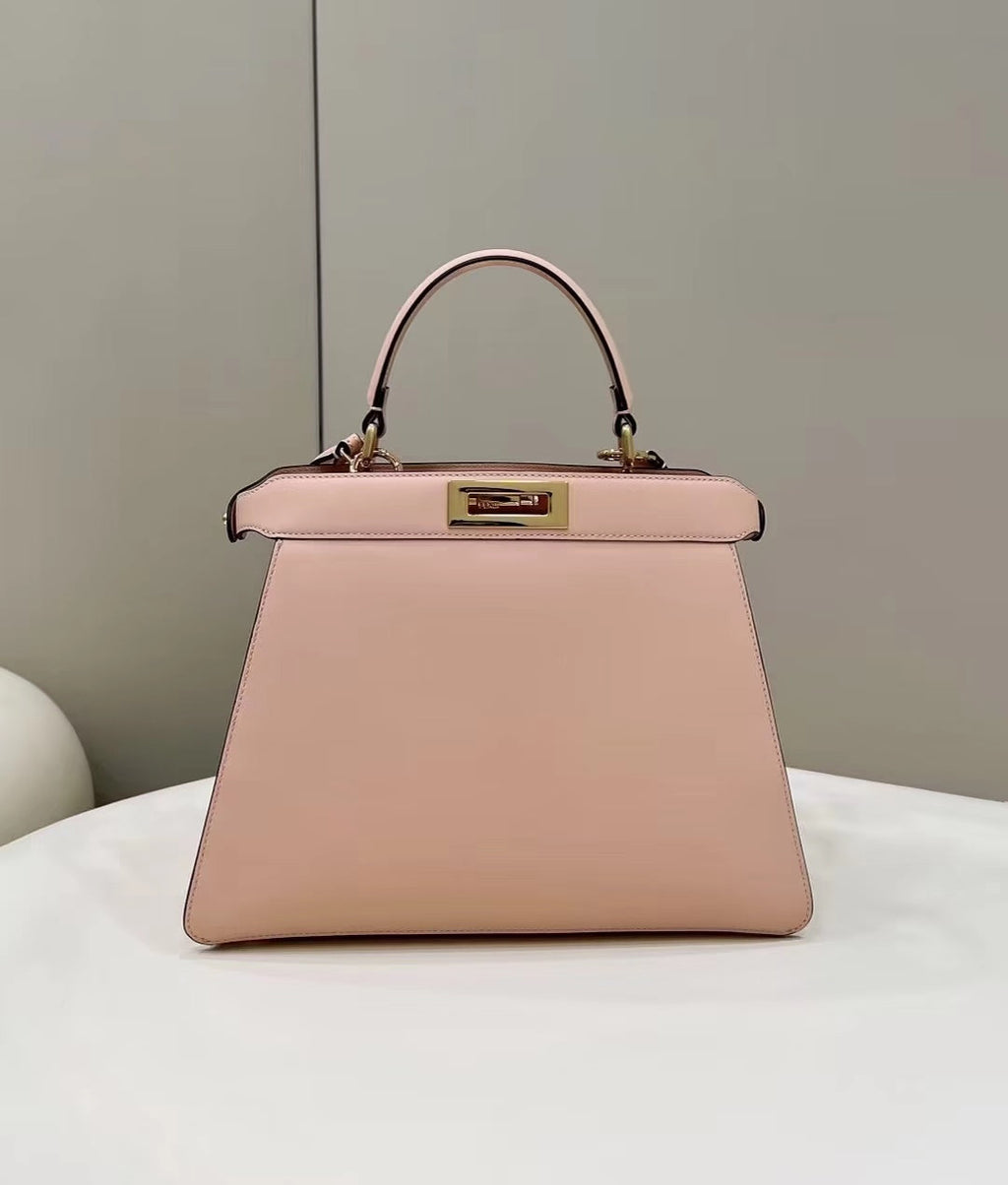 FENDI FENDI PEEKABOO 33 BAG IN LIGHT PINK CALFSKIN WITH STRAP GOLD HARDWARE