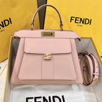 FENDI FENDI PEEKABOO 33 BAG IN LIGHT PINK CALFSKIN WITH STRAP GOLD HARDWARE