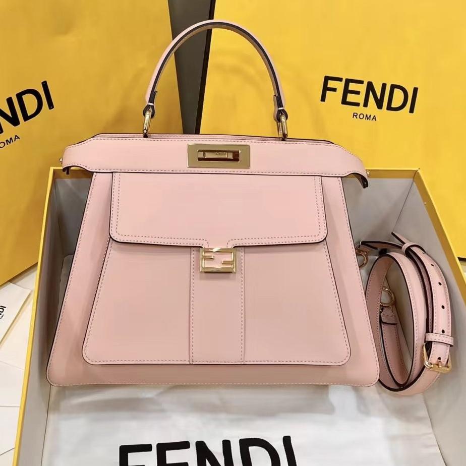 FENDI FENDI PEEKABOO 33 BAG IN LIGHT PINK CALFSKIN WITH STRAP GOLD HARDWARE