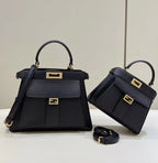 FENDI FENDI PEEKABOO 33 BAG IN BLACK CALFSKIN WITH STRAP GOLD HARDWARE