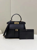 FENDI FENDI PEEKABOO 33 BAG IN BLACK CALFSKIN WITH STRAP GOLD HARDWARE