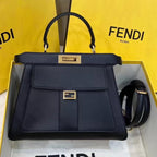 FENDI FENDI PEEKABOO 33 BAG IN BLACK CALFSKIN WITH STRAP GOLD HARDWARE