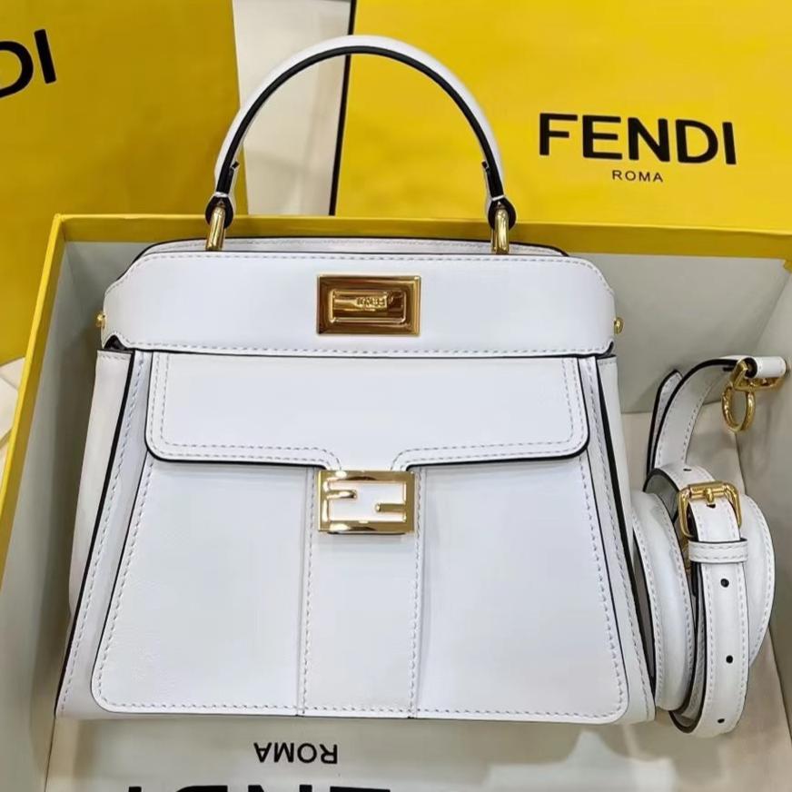 FENDI FENDI PEEKABOO MINI 23 BAG IN WHITE CALFSKIN WITH GOLD HARDWARE