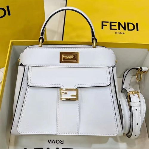FENDI FENDI PEEKABOO MINI 23 BAG IN WHITE CALFSKIN WITH GOLD HARDWARE