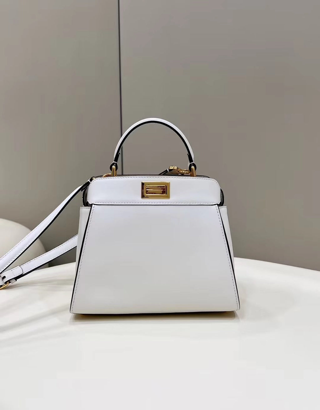 FENDI FENDI PEEKABOO MINI 23 BAG IN WHITE CALFSKIN WITH GOLD HARDWARE