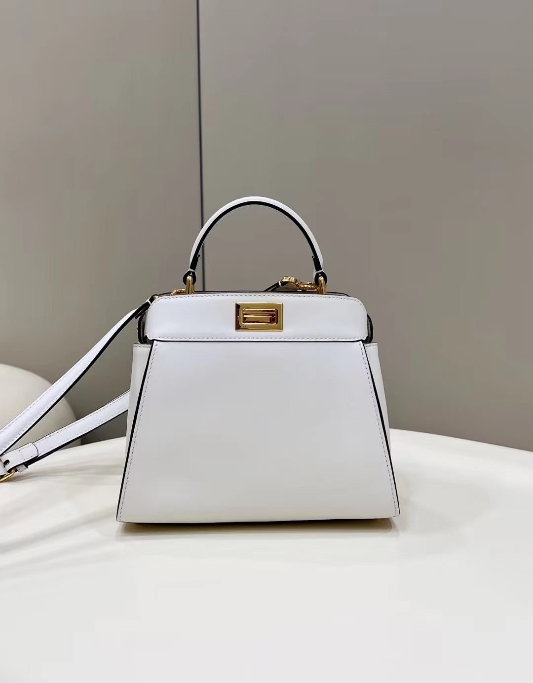 FENDI FENDI PEEKABOO MINI 23 BAG IN WHITE CALFSKIN WITH GOLD HARDWARE