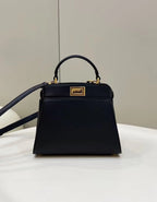FENDI FENDI PEEKABOO MINI 23 BAG IN BLACK CALFSKIN WITH GOLD HARDWARE