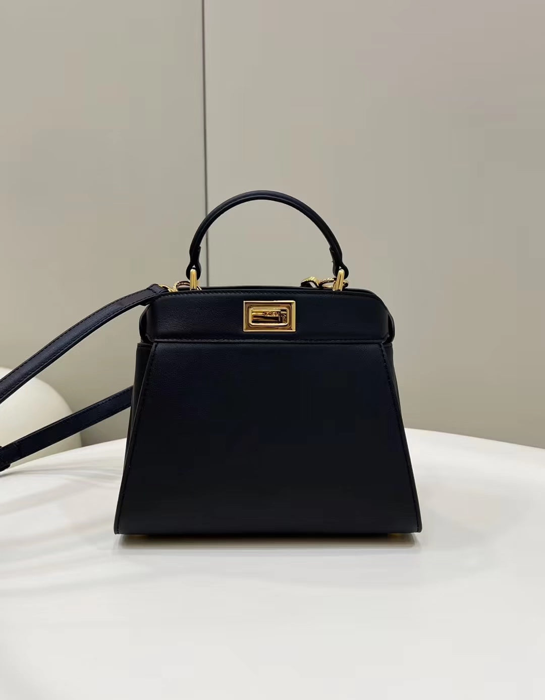 FENDI FENDI PEEKABOO MINI 23 BAG IN BLACK CALFSKIN WITH GOLD HARDWARE