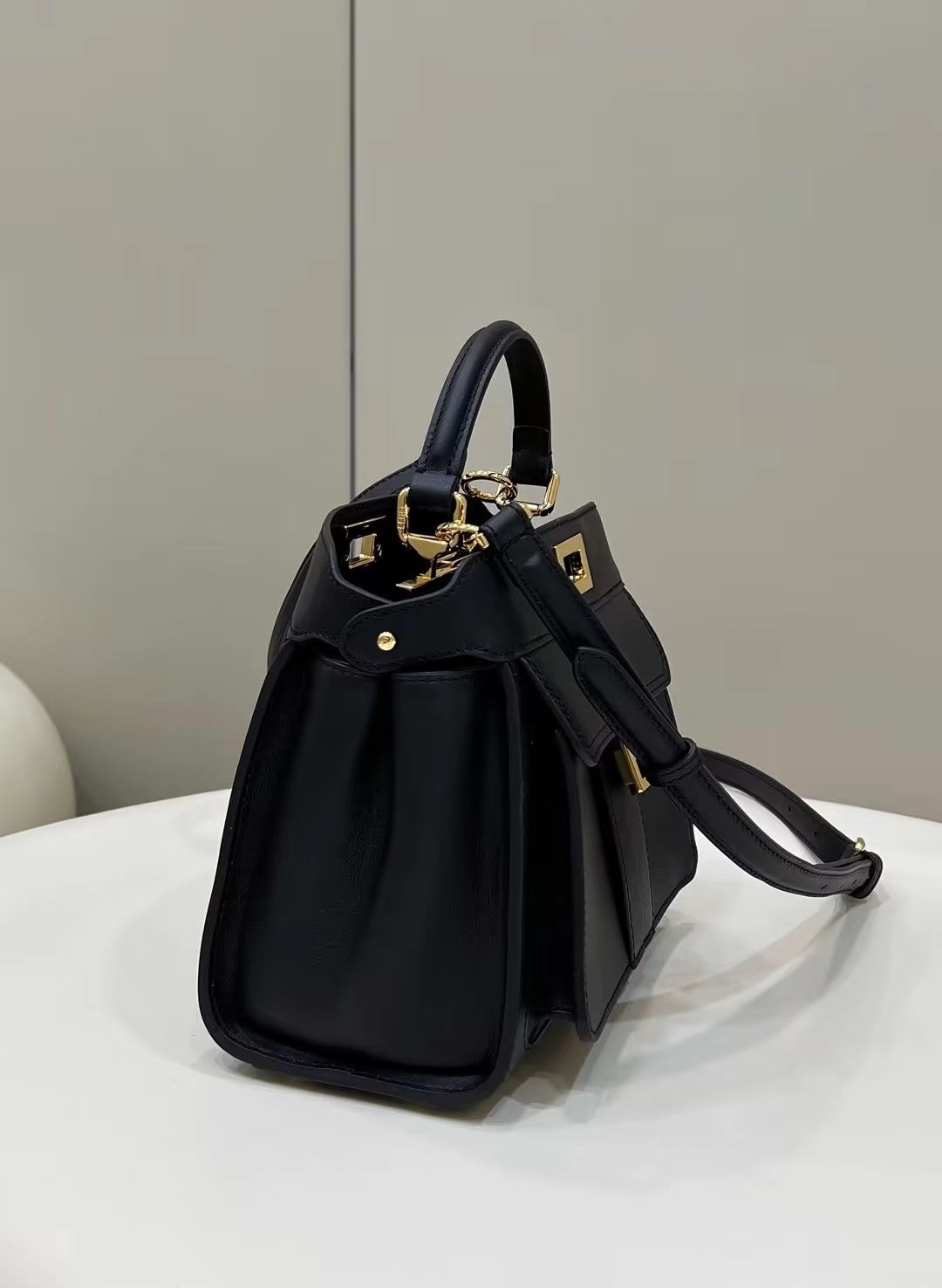 FENDI FENDI PEEKABOO MINI 23 BAG IN BLACK CALFSKIN WITH GOLD HARDWARE