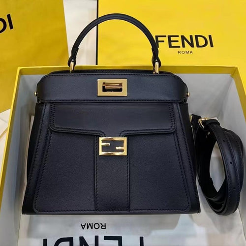 FENDI FENDI PEEKABOO MINI 23 BAG IN BLACK CALFSKIN WITH GOLD HARDWARE