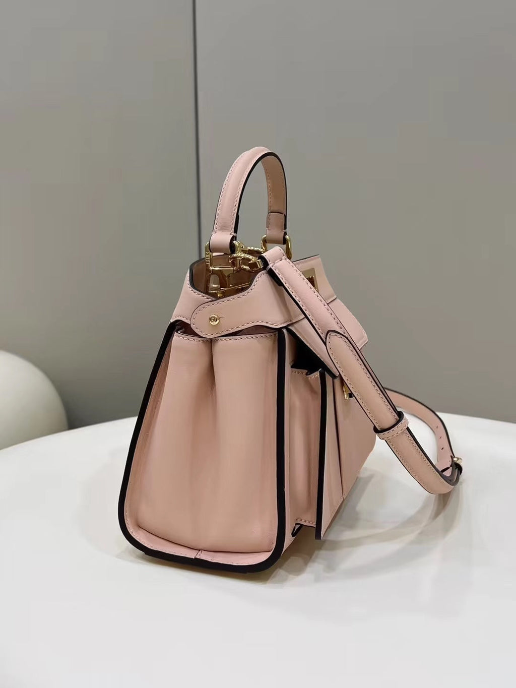 FENDI FENDI PEEKABOO MINI 23 BAG IN LIGHT PINK CALFSKIN WITH GOLD HARDWARE