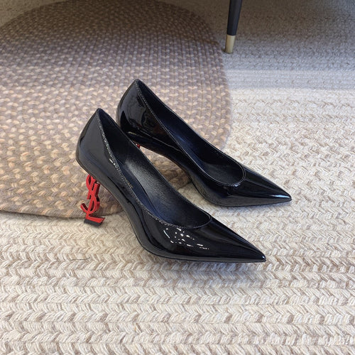 Saint Laurent OPYUM RED HEEL PUMPS IN BLACK GLOSSY CALFSKIN